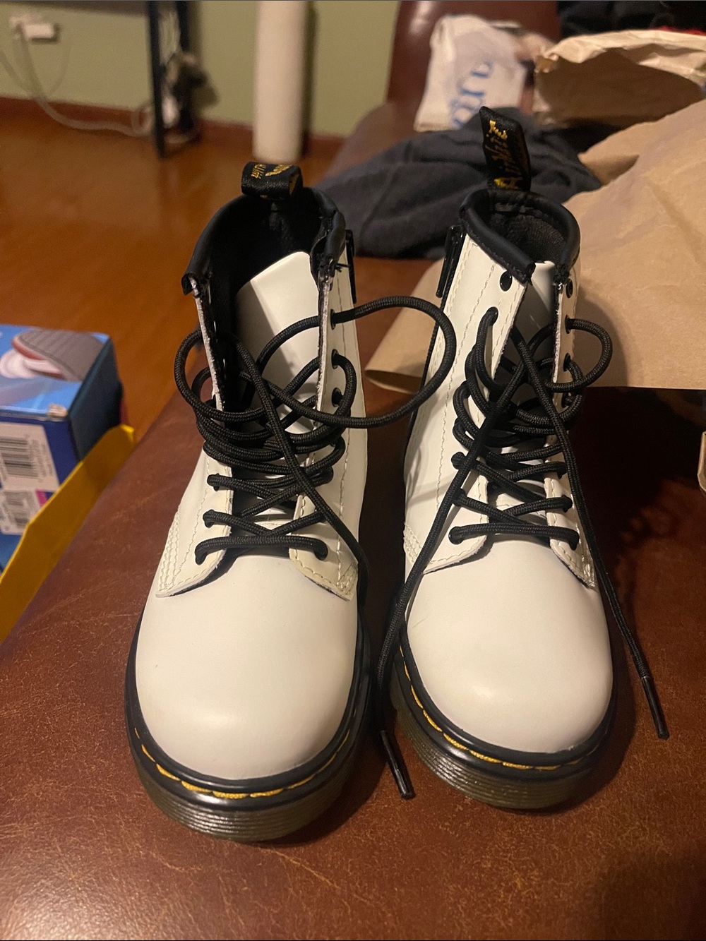 Dr. Martens White Lace-Up Platform Combat Boots with Black Trim